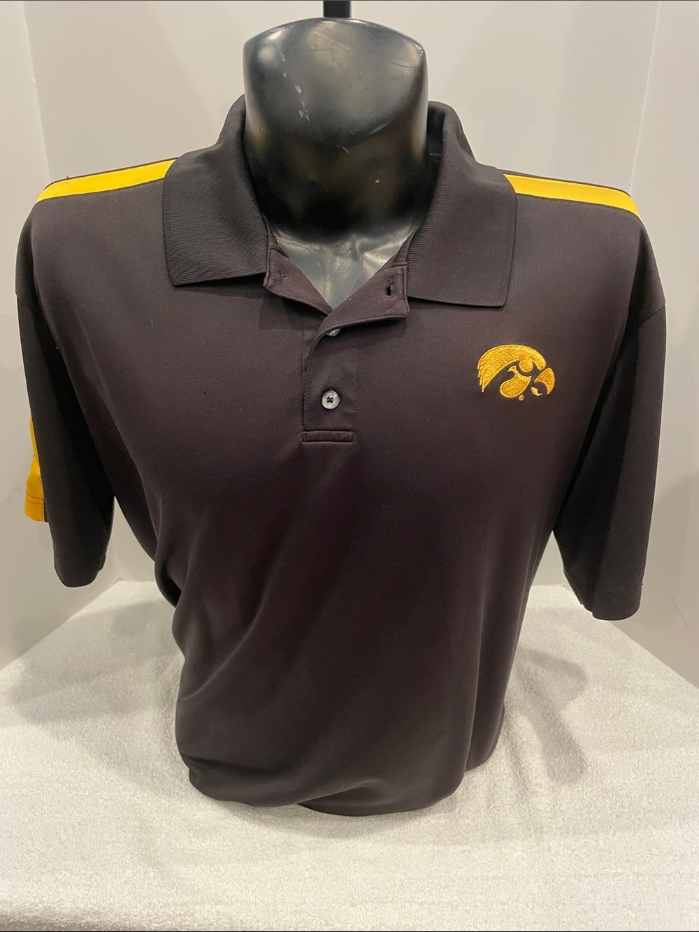 Adult Pro Edge University of Iowa Hawkeyes Black and Gold Embroidered Polo